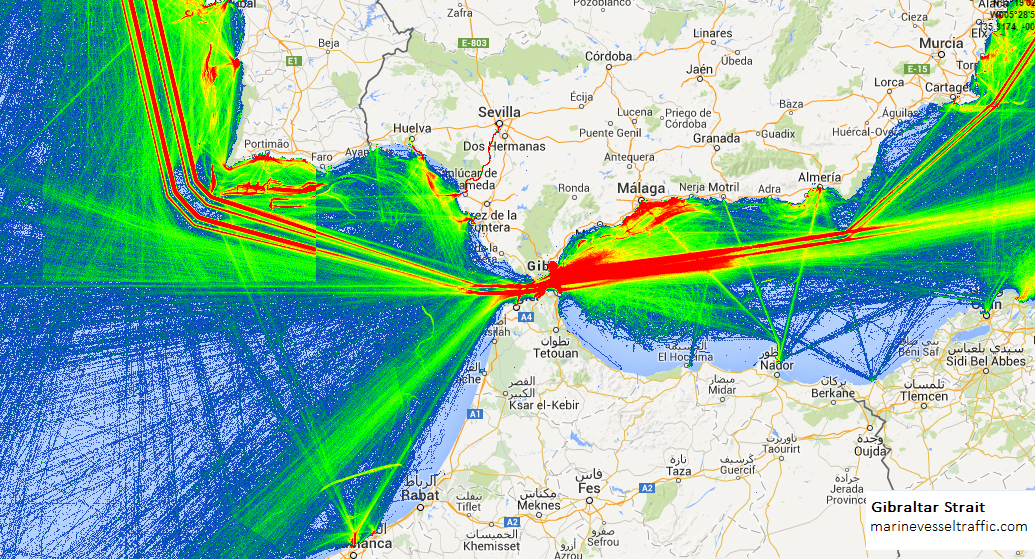 Live Marine Traffic, Density Map and Current Position of ships in GIBRALTAR STRAIT